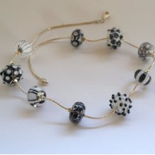 Handmade Lampwork Bead Necklace on Silver Chain - Black and White