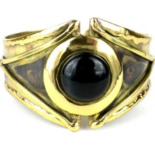 Handmade Reborn Blue Tiger Eye Brass Cuff (South Africa) (Reborn Blue Tiger Eye Brass Cuff)
