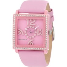 Haurex Italy Women's PF369DPP Diverso PC Square Pink Dial Crystal Bezel Leather Watch