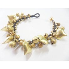 Heart Bead Brass Charm Bracelet