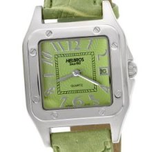 Helbros Mens Lime Green, Leather Strap/lime Green Dial