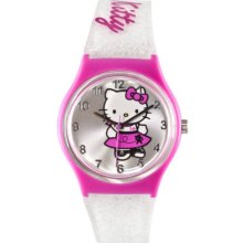 Hello Kitty 25230 Girls Silver Sunray Dial Glitter Strap Watch