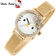 Hello Kitty Hkj109ms-gd Metal Gold Quartz Cubic Ladies Fashion Watch