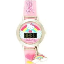 Hello Kitty Kids Girls Hearts Galore W/charm Lcd Watch Sil-3419