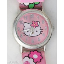 Hello Kitty Sanrio Girls Watch Pink Dial Red Rubber Strap Watch