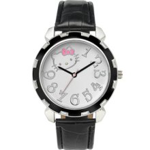 Hello Kitty Watch, Womens Black Croc-Embossed Leather Strap 42mm H3WL1
