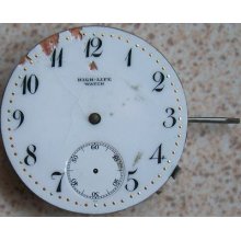 High-life Watch Vintage Pocket Watch Movement & Enamel Dial Run 42 Mm In Diam.