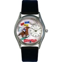 Horse Racing Black Leather Band And Silvertone Colorful Face Watch S0810007