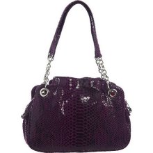 Isaac Mizrahi Live! Snake Embossed Leather Satchel - Grape - One Size