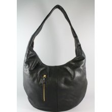 Ivy Black Leather Zipper Trim Large Hobo Handbag