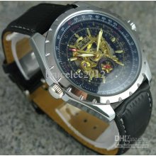 Jaragar Classic Men Leather Watch Stainless Mechanical Dive Luxury S