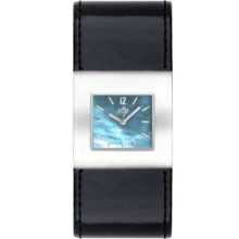 Joy By Joy Jw534 Ladies Polished Cuadrados Oversize Watch With Mottled Blue Mother Of Pearl Dial And Genuine Leather Strap