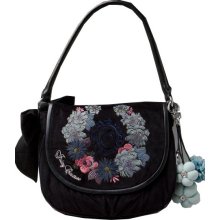 Juicy Couture Black Royal Botanical Velour Iris Handbag