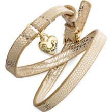 Juicy Couture Bracelet, Gold-Tone Double Wrap White Metallic Leather B