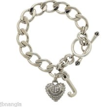 Juicy Couture Silver Pave Crystals Puffed Heart J Charm Starter Bracelet $58