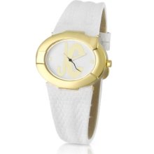 Just Cavalli Designer Women's Watches, Link C - White Logo Dial Lizard Stamped Strap Watch
