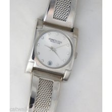 Kenneth Cole Watch Kc4546 Woman's Silver Dial Silver Tone Band Crystals Date