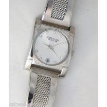 Kenneth Cole Watch Kc4546 Woman's Silver Dial Silver Tone Band Crystals Date