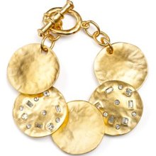 Kenneth Jay Lane Satin Gold Crystal Coin Bracelet