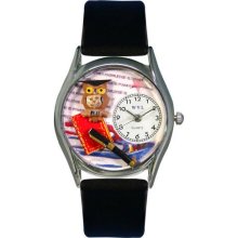 Knowledge Is Power Black Leather And Silvertone Watch #S0640006