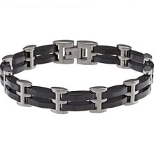 La Preciosa Stainless Steel Black Ceramic Bar Link Bracelet