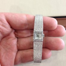 Ladies Art Deco Vintage Bucherer 18k White Gold Diamond Bezel Watch