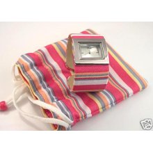 Ladies Chic Stripey Bangle Watch With Bag