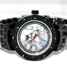 Ladies Diamond Watch Ice Mania Rodeo Black Extra Band Blue Dial 36mm .12ct Real