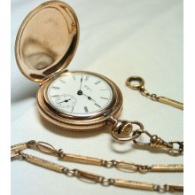 Ladies Elgin Pocket Watch Victorian 1896 with Chain, Gold Filled