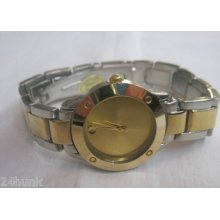 Ladies Exceptional Geneva Watch- Goldtone Dial, Twotone Band