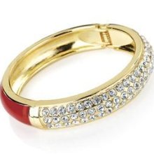 Ladies Gold Colour & Red Diamante Latest Fashionable Style Hinge Bangl