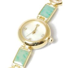 Ladies Gold Tone Bracelet Strap Jade Watch