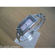 Ladies Oasis Watch Polished Stainlees Steel Lilac Dial Diamante Stones B836