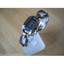 Ladies Oasis Watch Rectangular Gun Metal Dial Oval Linked Bracelt B738
