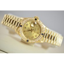 Ladies Rolex President Datejust 18k Solid Gold Diamond Bezel Diamond Dial 69178