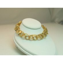 Ladies Vintage 14k Gold Triple Link Ball & Mesh Ribbon Bracelet