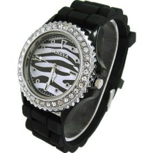 Ladies Womens Candy Color Zebra Strip Silicone Jelly Wrist Watch Watches