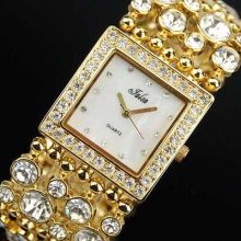 Lady's Shine Bracelet Watch Quartz Watch Golden Watchband Bling Decoration