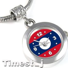 Laos Flag Silver European Spacer Charm Bead Watch For Bracelet Necklace Eba304