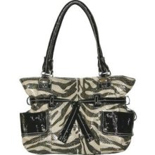 Large Stylish Black & Tan Zebra Stripe Tote-style Handbag A Must Have