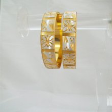 Laser Cut White Two Tone Gold Plated Bangle Bracelet Pair
