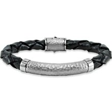 Leather and Silver Hammered Bracelet