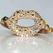 Leather Swarovki Gold Lips Bracelet. Limited edition.
