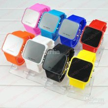Led Mirror Fashion Watches Jelly Candy Silicone Watch Soft Band Colo