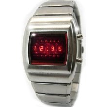 Led Watch Model Xray 70s Style Authentic Retro Digital Brushed Silver Ss Lcd