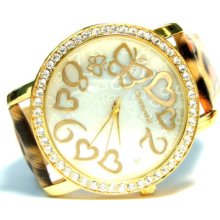 Leopard Strap Hearts & Butterfly Gold-plated Watch Brgl