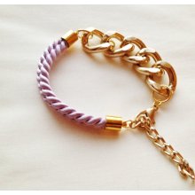 Light Purple Silk Rope and Gold Chain Bracelet Light Purple Silk Rope and Gold Chain Bracelet