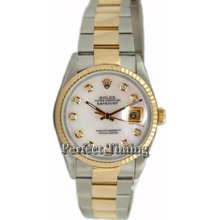 Like NEW Rolex Men's Datejust Steel and Gold Oyster Band w/ Custom Added MOP Diamond Dial