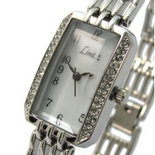 Limit Classic Ladies Watch Oblong Silvertone 6748 Faceted Glass