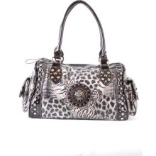 Lionhead Animal Print Boston Bag Satchel Purse-brown-cheetah, Jaguar, Tiger Prin